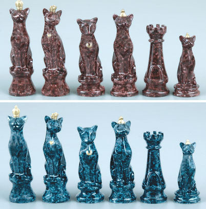 Fame 2630 Marbleized Cats Chess Set Pieces