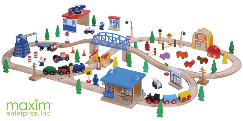 Maxim Enterprise 100 Piece Wooden Train Set (50117-ws)