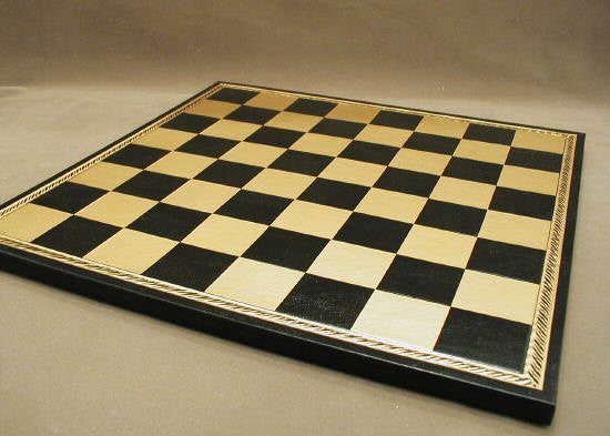 15 1/2" Pressed Leather Chess Board, Black And Gold, 1 3/4" Square