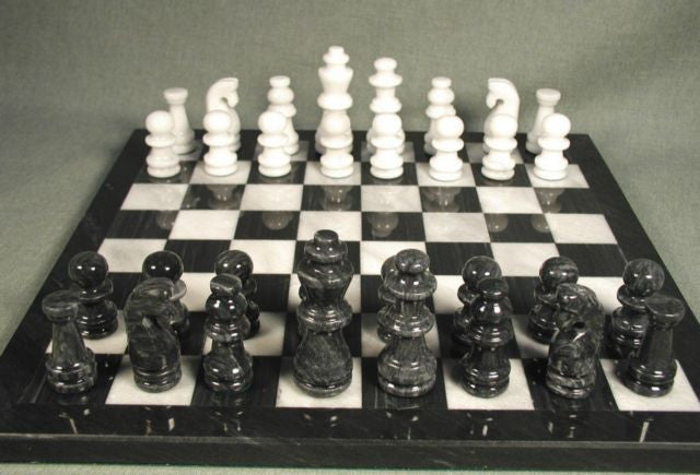 16 Marble Chess Set Black White with Black Frame 3 12 King