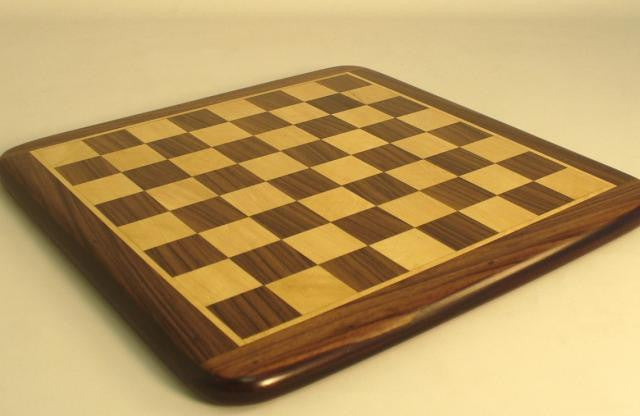 15" Rosewood And Maple Chess Board With Frame And Rounded Edge, 1 1/2" Squares Matte Finish