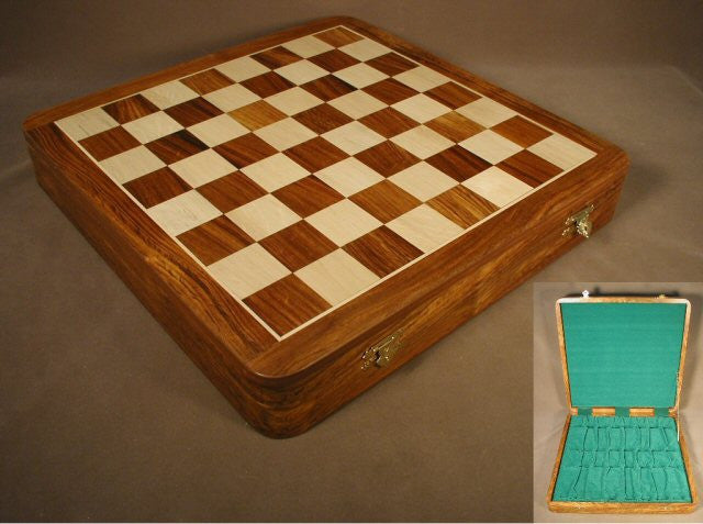 17 1/2" Sheesham & Boxwood Chess Board With Chest