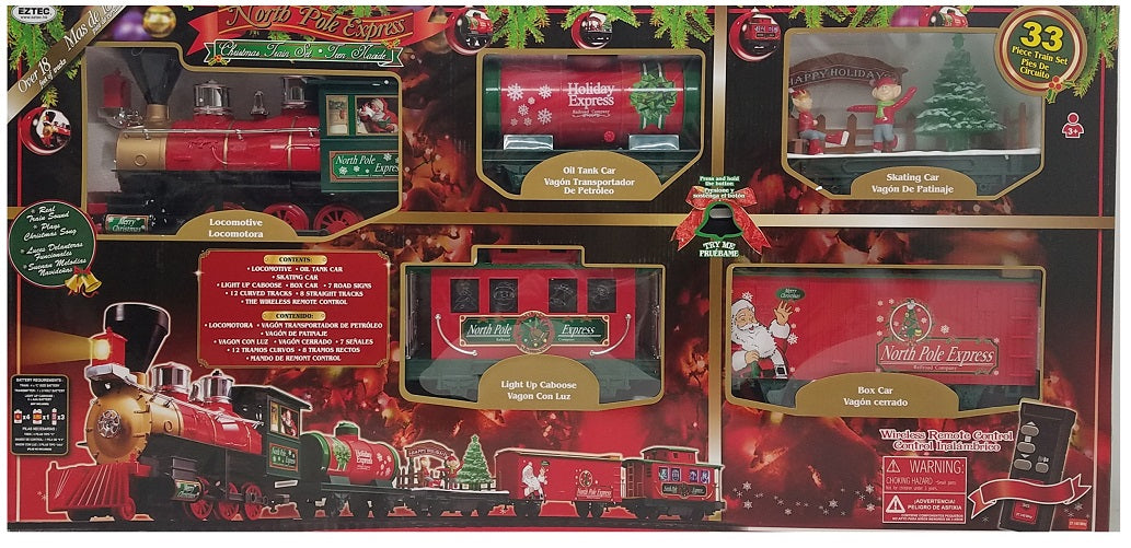 eztec battery operated wireless remote control north pole express christmas train set