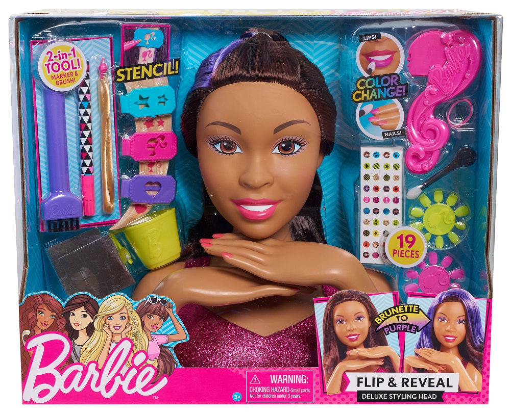 Barbie Flip And Reveal Deluxe Styling Head African American Brunette