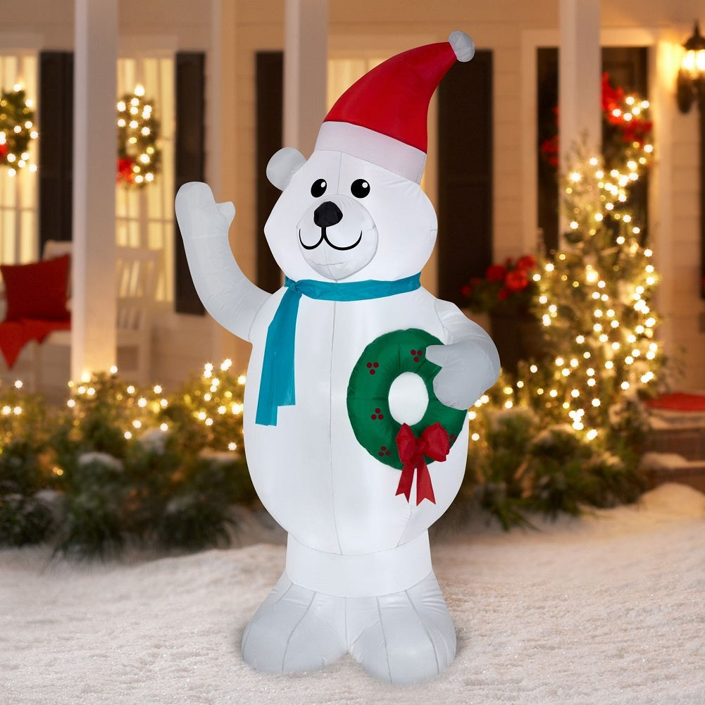 Airblown Inflatable Polar Bear with Wreath 7ft tall by Gemmy Industrie ...