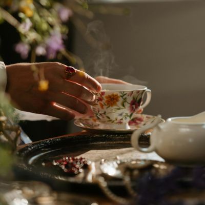 A steaming cup of chai tea.