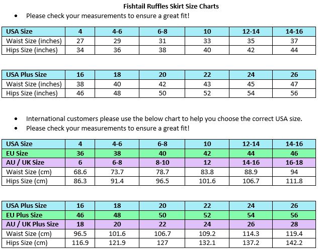 Fishtail Ruffles Skirt Size Chart