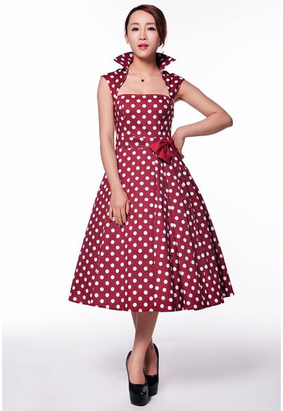 Polka Dot Bow Pleat Dress – Mode Mundo