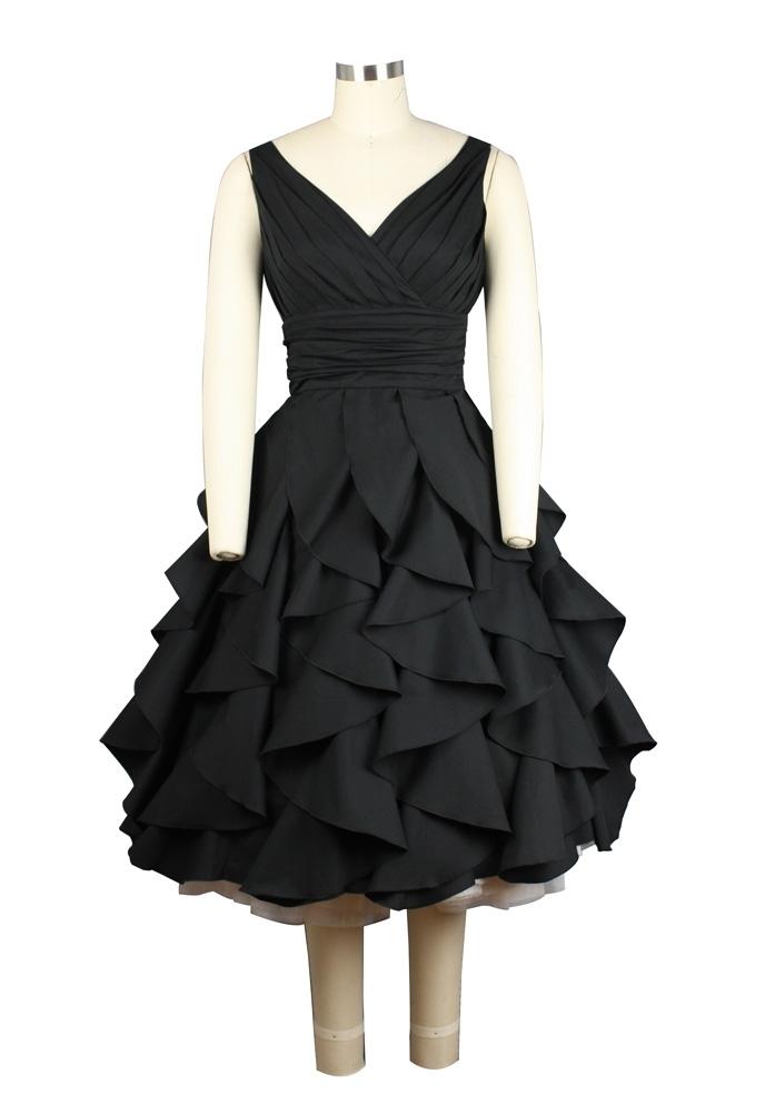 black dress with ruffles in front