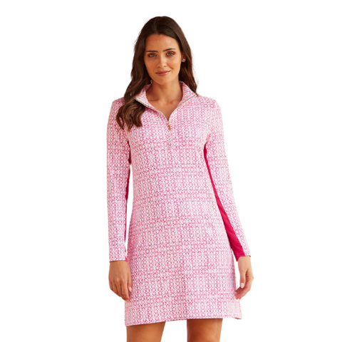 Cabana Life Performance Long Sleeve Sport Zip Dress 865-AL-1049 - Algarve Coral $200.00