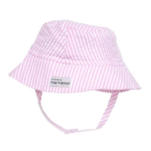 Flap Happy CHT Upf 50+ Bucket Hat - Pink Stripe Seersucker