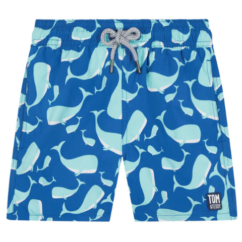 Tom & Teddy Whale Boys Swim Shorts WHANA-J -Navy/ Aqua