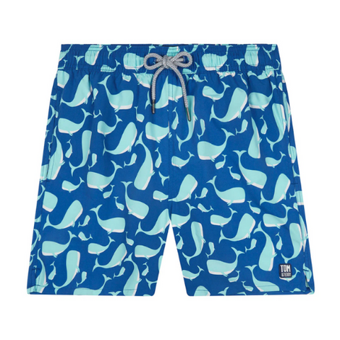 Tom & Teddy Whale Mens Swim Shorts WHANA - Navy/ Aqua