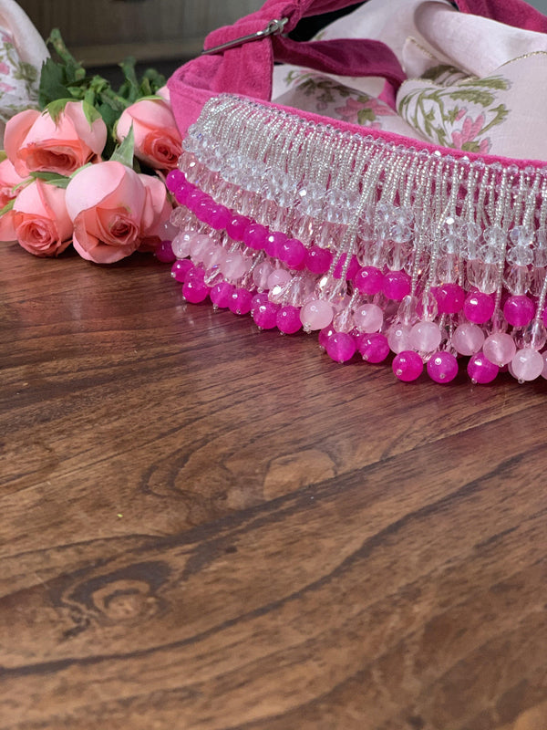 Hot pink and rose quartz tassels Hand Embroidered Belt - Ozel Bir Sey
