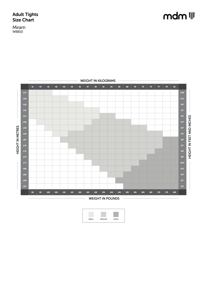 MDM Size Chart - Dancewear Nation Australia