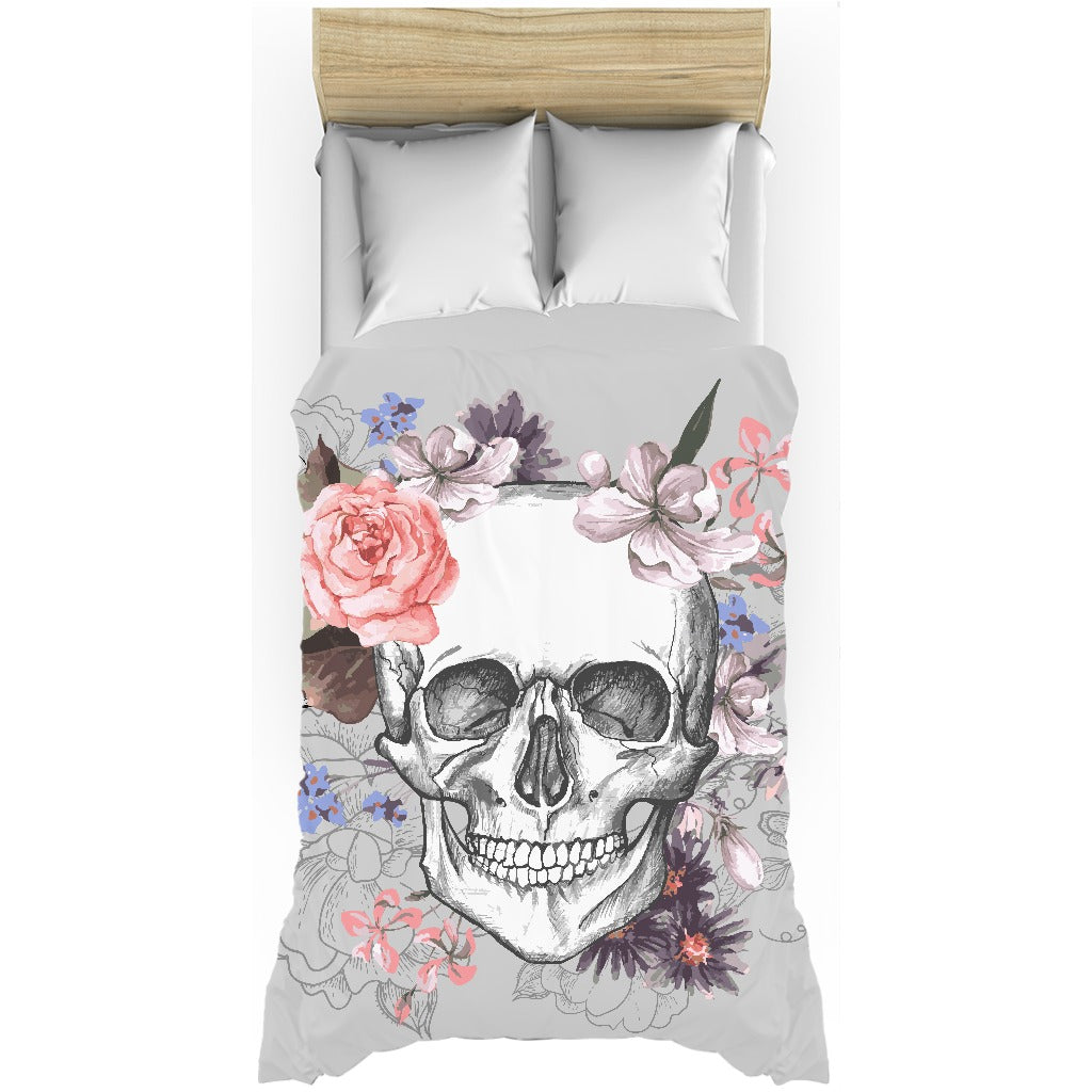 Garden Skull Duvet Cover Multiple Colors On Grey Sugar Skull