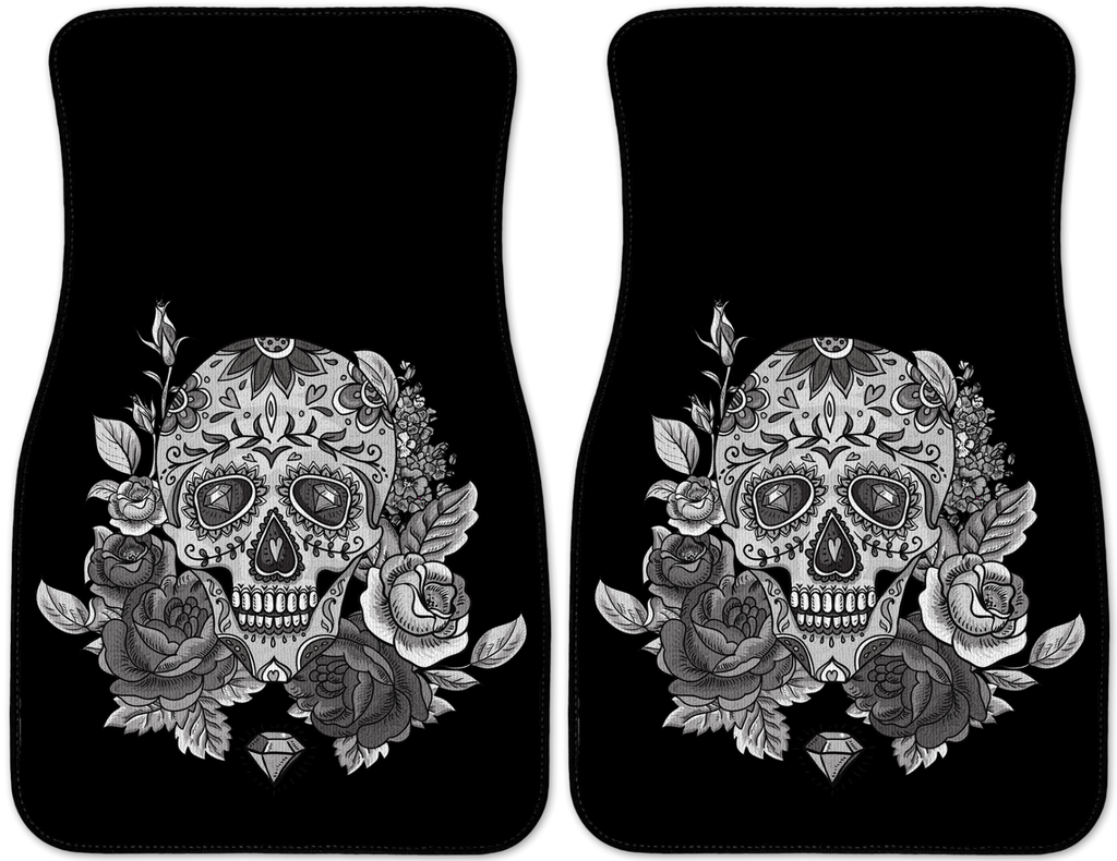 Rose Diamond Skull Car Vehicle Floor Mats Black Grey