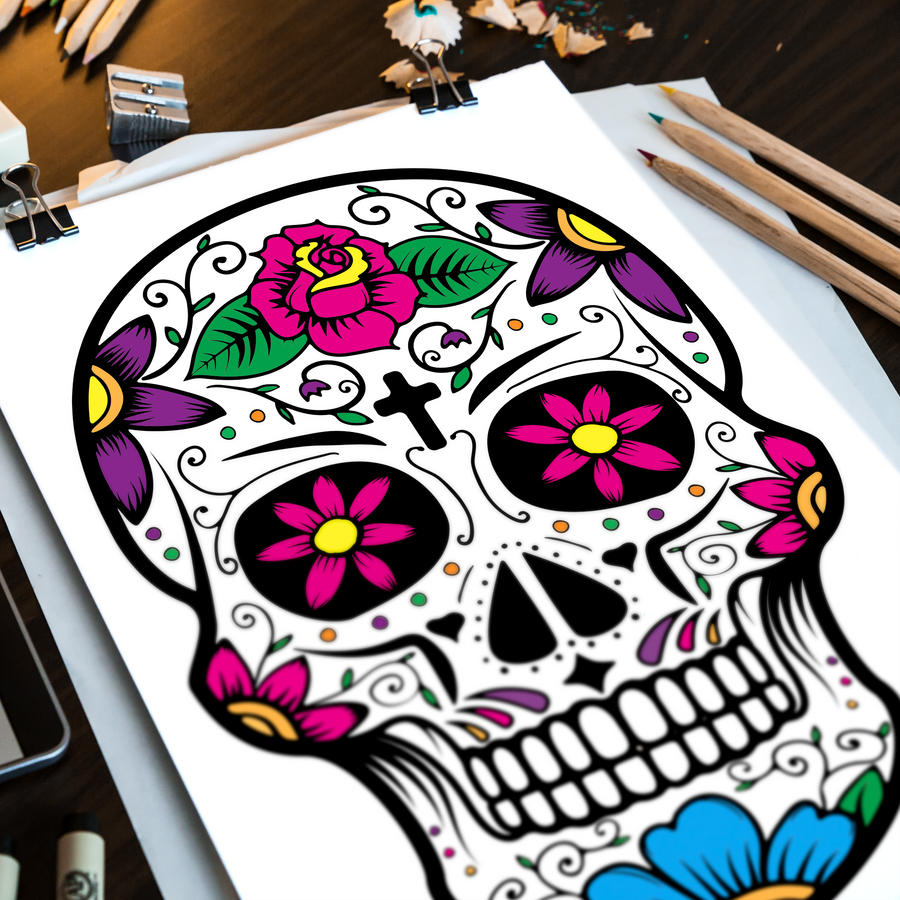 INSTANT DOWNLOAD - Sugar Skull Coloring-In Three Page Set