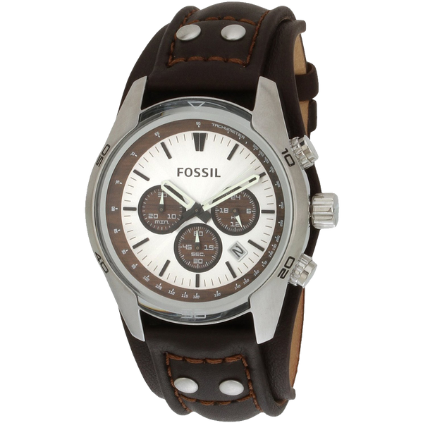 Fossil Men's Stainless Steel Chronograph Watch with Genuine Brown Leat ...