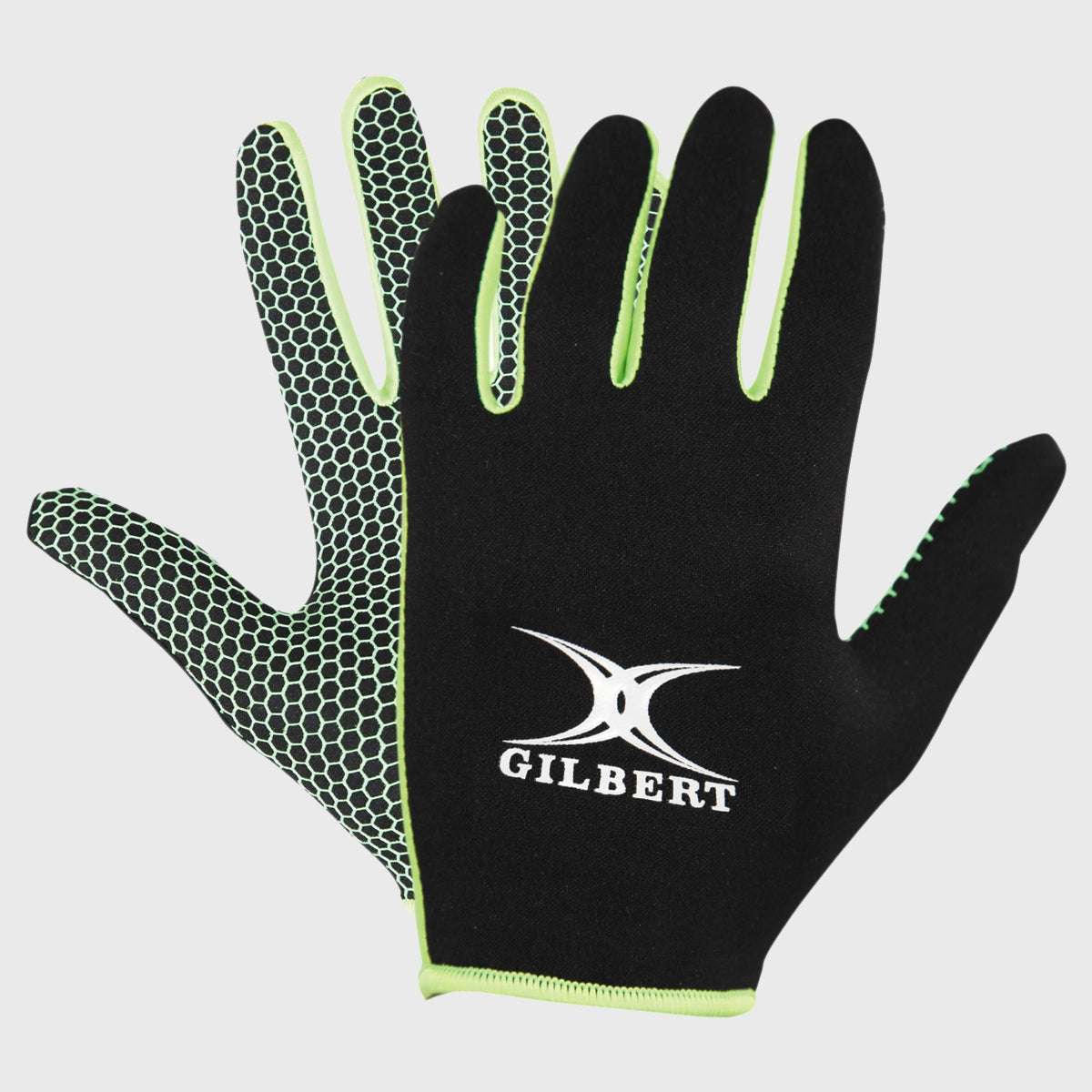 Gilbert Atomic Full Finger Rugby Grip Mitt Black/Green