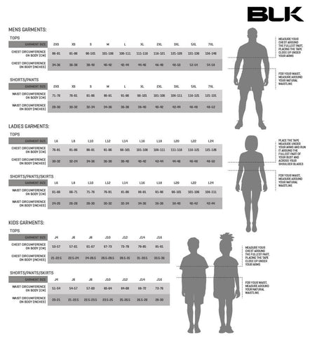 BLK Sport Size Chart - Rugbystuff.com