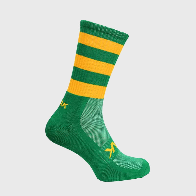 Atak Sports Mid Length Hooped Sports Socks Green/Gold