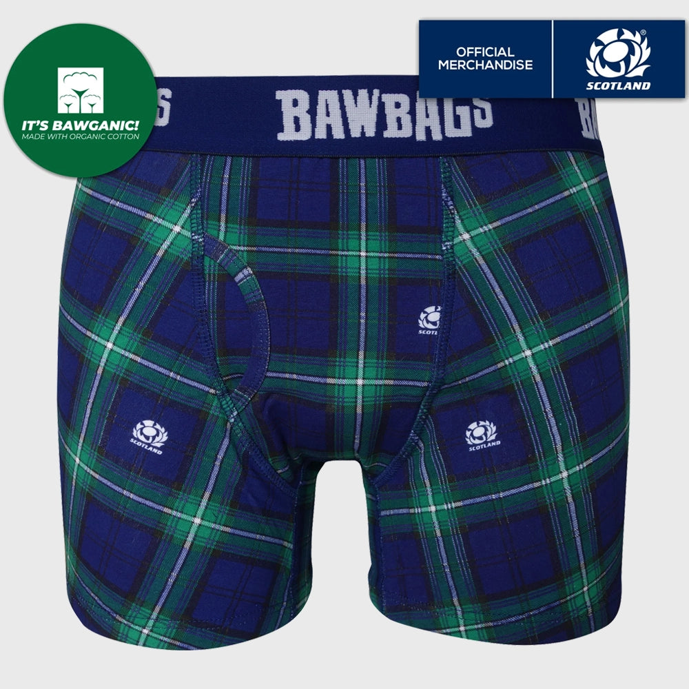 Bawbags Scotland Rugby Tartan Boxer Shorts Navy/Green