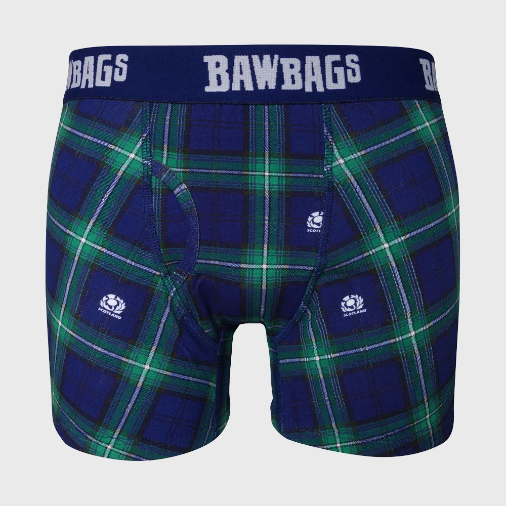 Bawbags Scotland Rugby Tartan Boxer Shorts Navy/Green