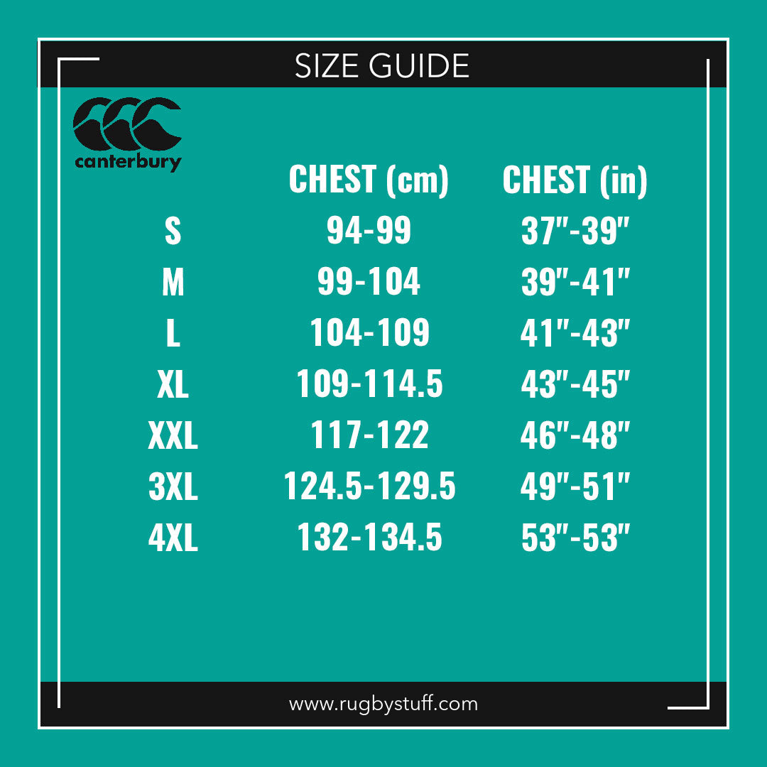 Canterbury Rugby Jersey Size Chart