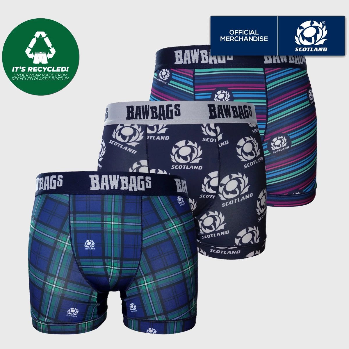 Bawbags Scotland Rugby 3-Pack Cool De Sacs Technical Boxer Shorts