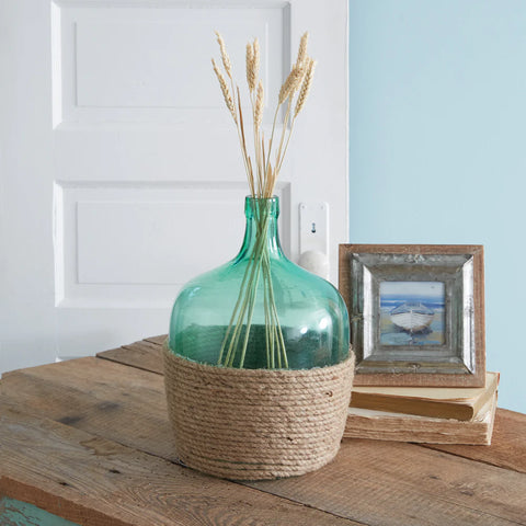 Del Rey Recycled Glass Floor Vase with Jute Rope