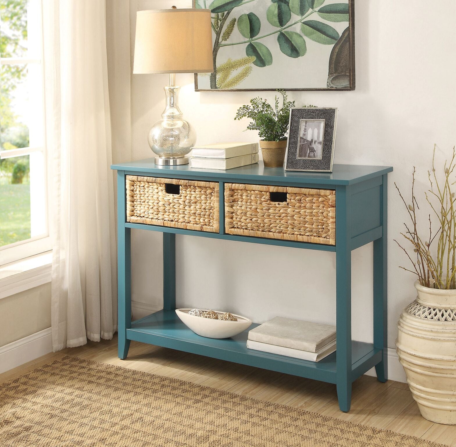 Coastal Console Table with Wicker Basket Drawers Adley & Company Inc. Adley & Company Inc.