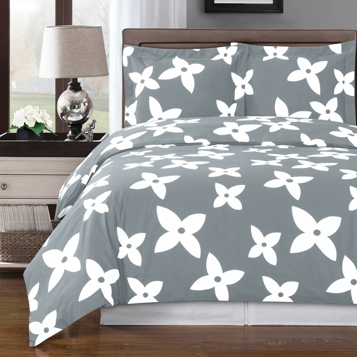 Gray and White Modern Floral Duvet Cover Set – Adley & Company Inc.