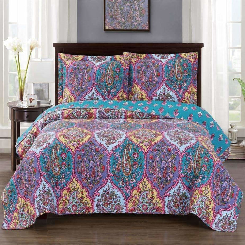 Purple Paisley Boho Quilted Bedspread Set – Adley & Company