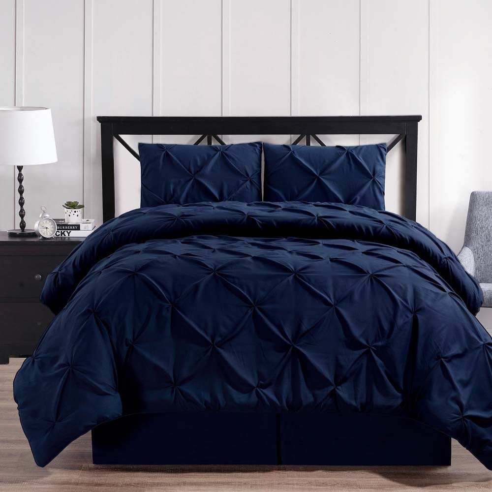 Luxury Soft Pinch Pleated Comforter Set in Navy Blue Adley & Company