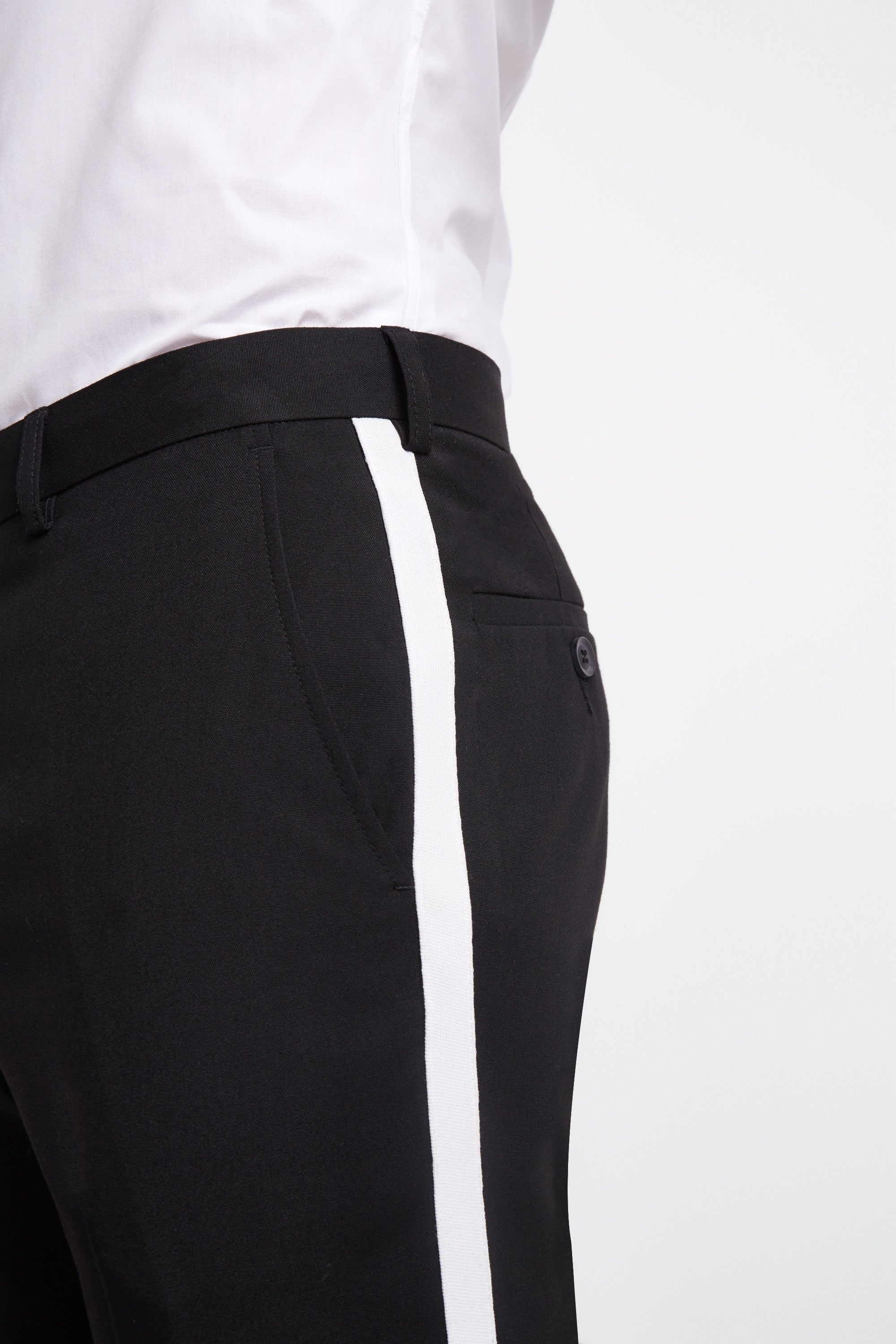 white trousers with black side stripe