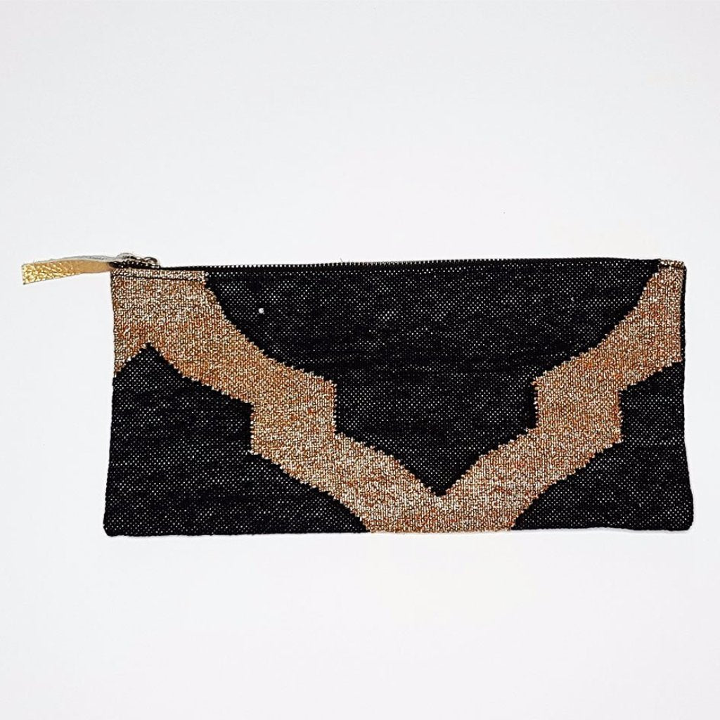 black and beige clutch bag