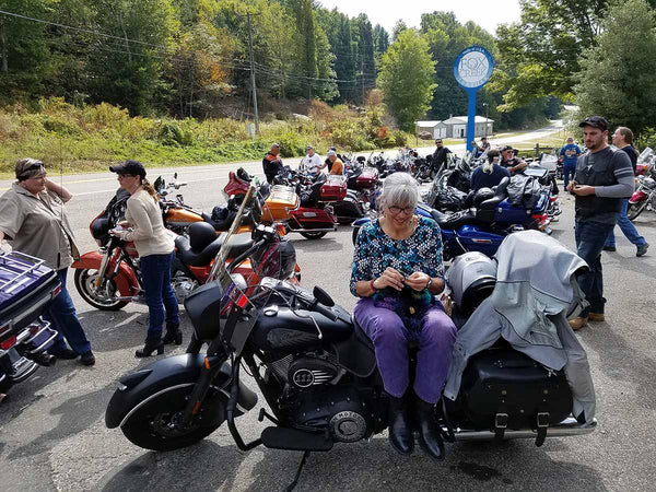 Waiting for Kickstands Up at the 7th Foxtail Ride, sponsored by Fox Creek Leather.  106 bikes.