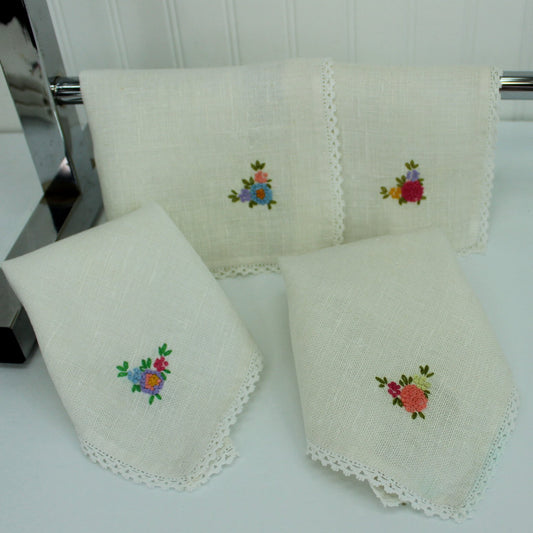 Vintage Linen Guest Hand Towels Cross Stitch Embroidered Pair / Lot Of 2, READ