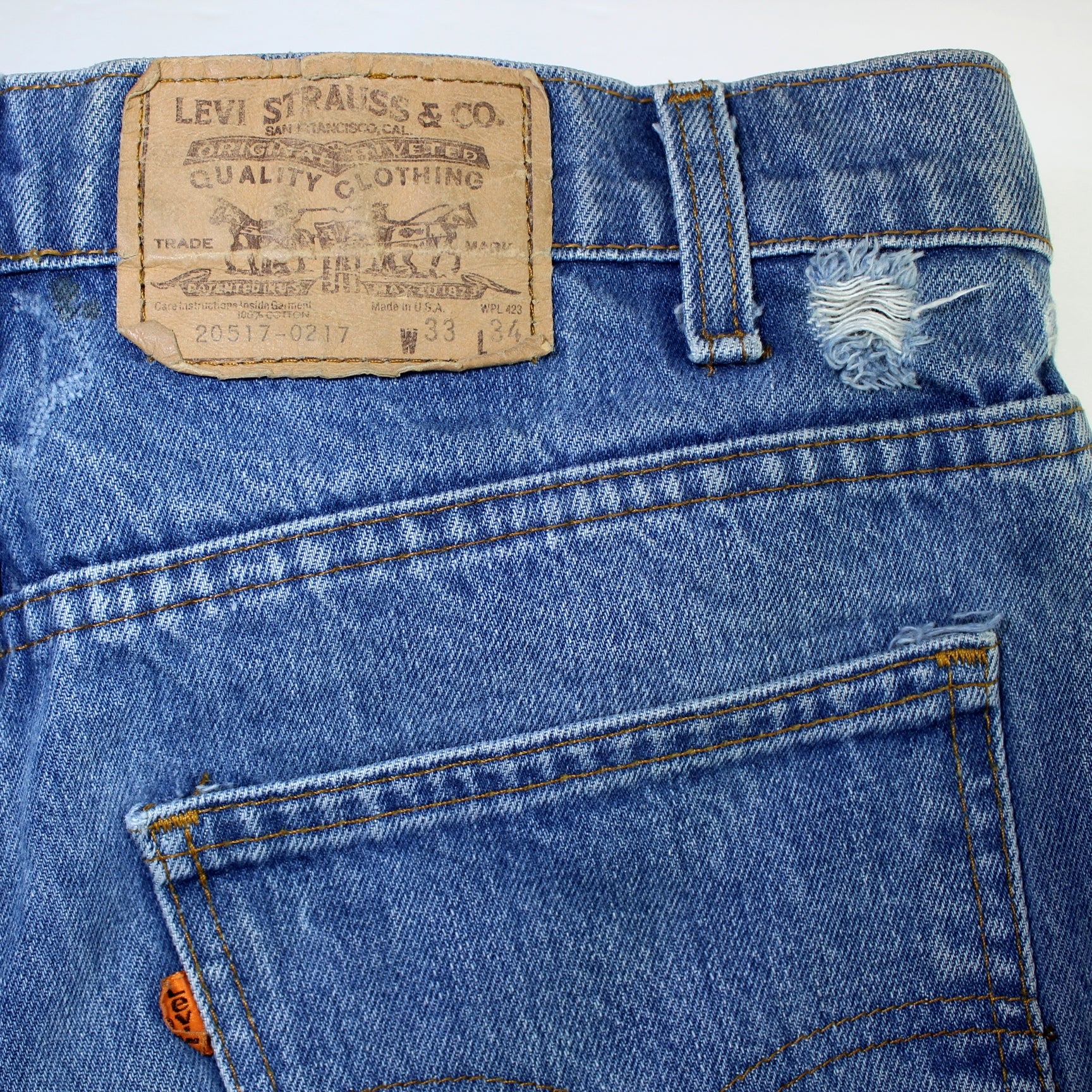 Levi's Blue Jeans 517 Orange Tab 20517-0217 Size Tag 33X34 – Olde Kitchen &  Home