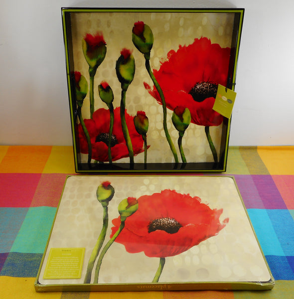 Lisa Gabel Red Poppies 15 Serving Tray 4 Placemats Rock Flower