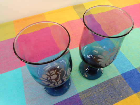 Floral Etched Drinking Glasses in Blown Recycled Glass — GARDENHEIR