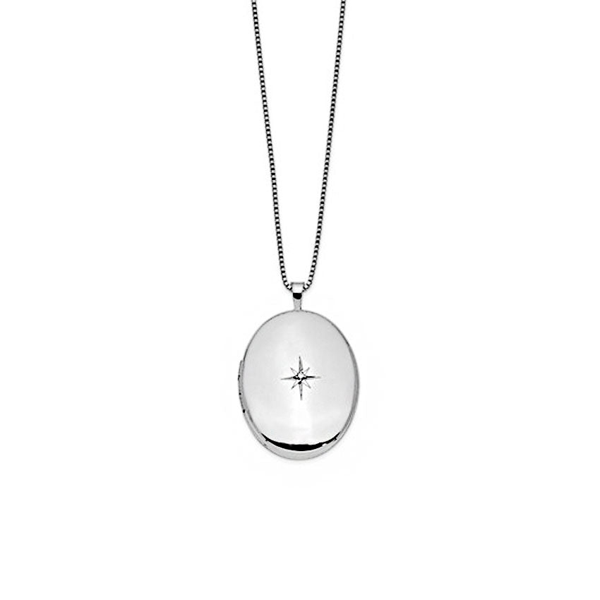 Sterling Silver Diamond 26mm Oval Locket