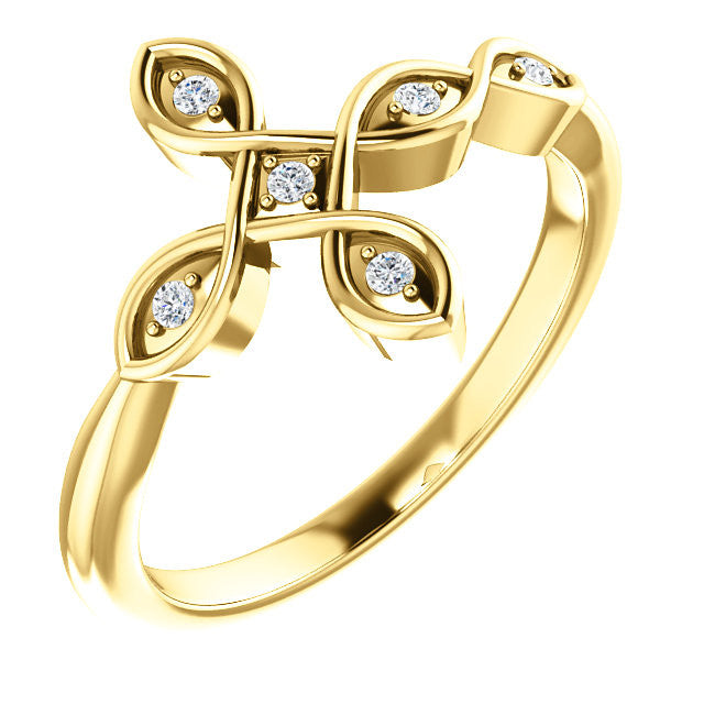 14K Yellow .05 CTW Diamond Sideways Cross Ring – Mira Jewelry Design