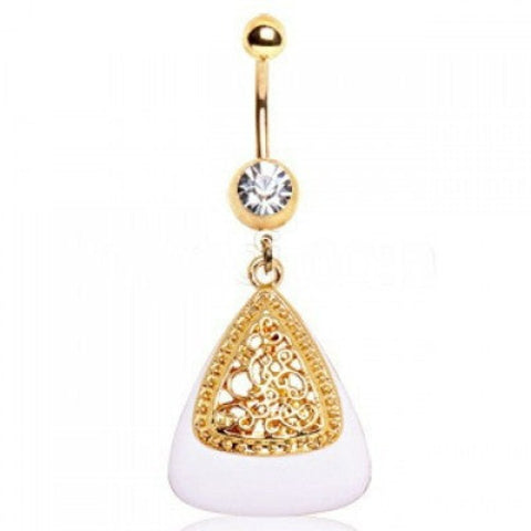 White & Gold Triangle Navel Ring - Fashion Hut Jewelry