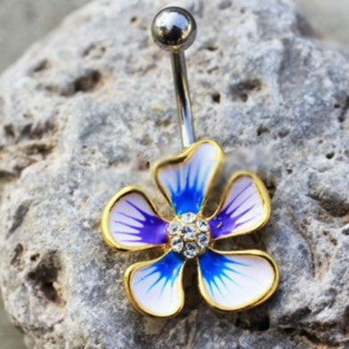 Jeweled Hibiscus Flower Navel Ring - Fashion Hut Jewelry