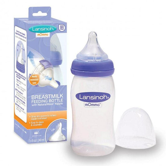 Lansinoh Momma Breastmilk Feeding Bottle with NaturalWave Slow Flow Nipple  5 Ounces Transparent 5 Ounce (Pack of 1)