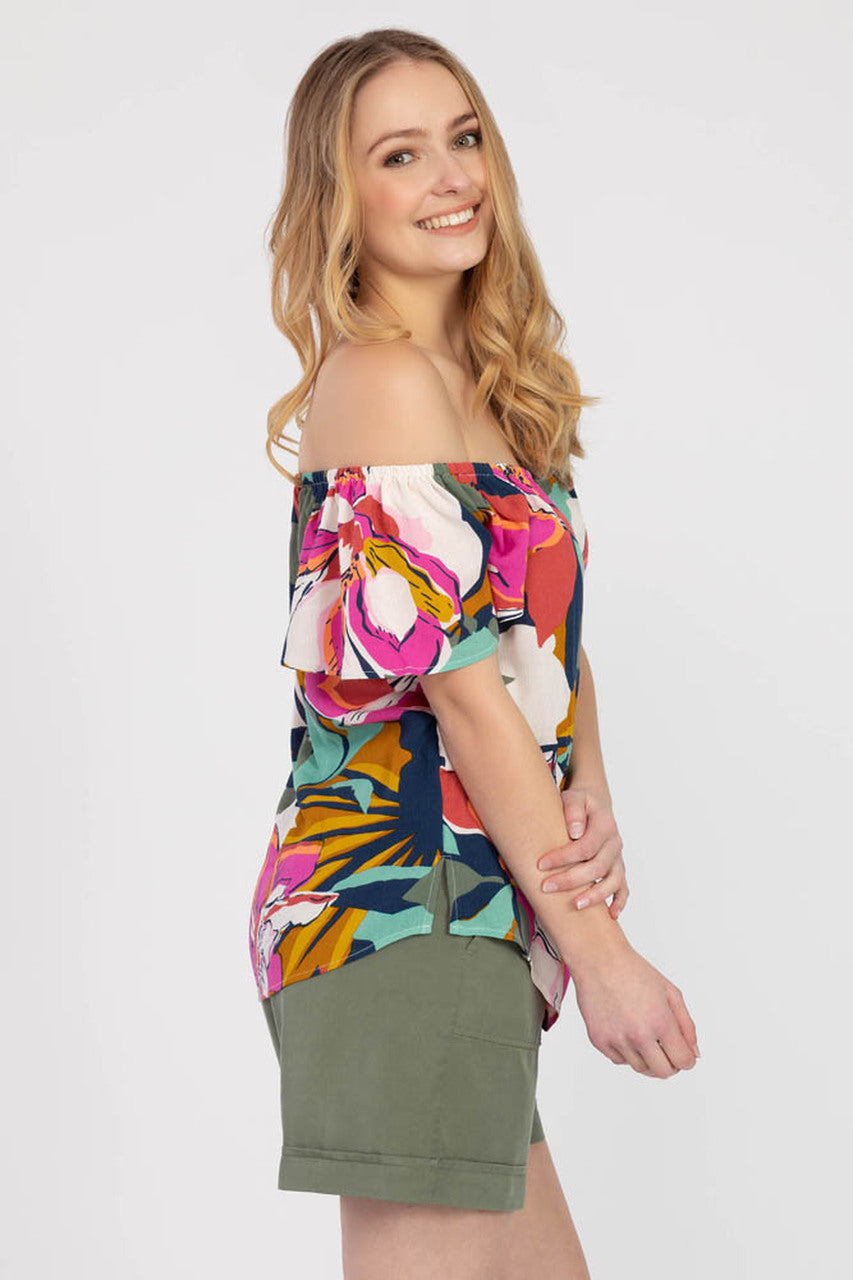 Women's Tribal | On Off Shoulder Floral Print Top | Cactus