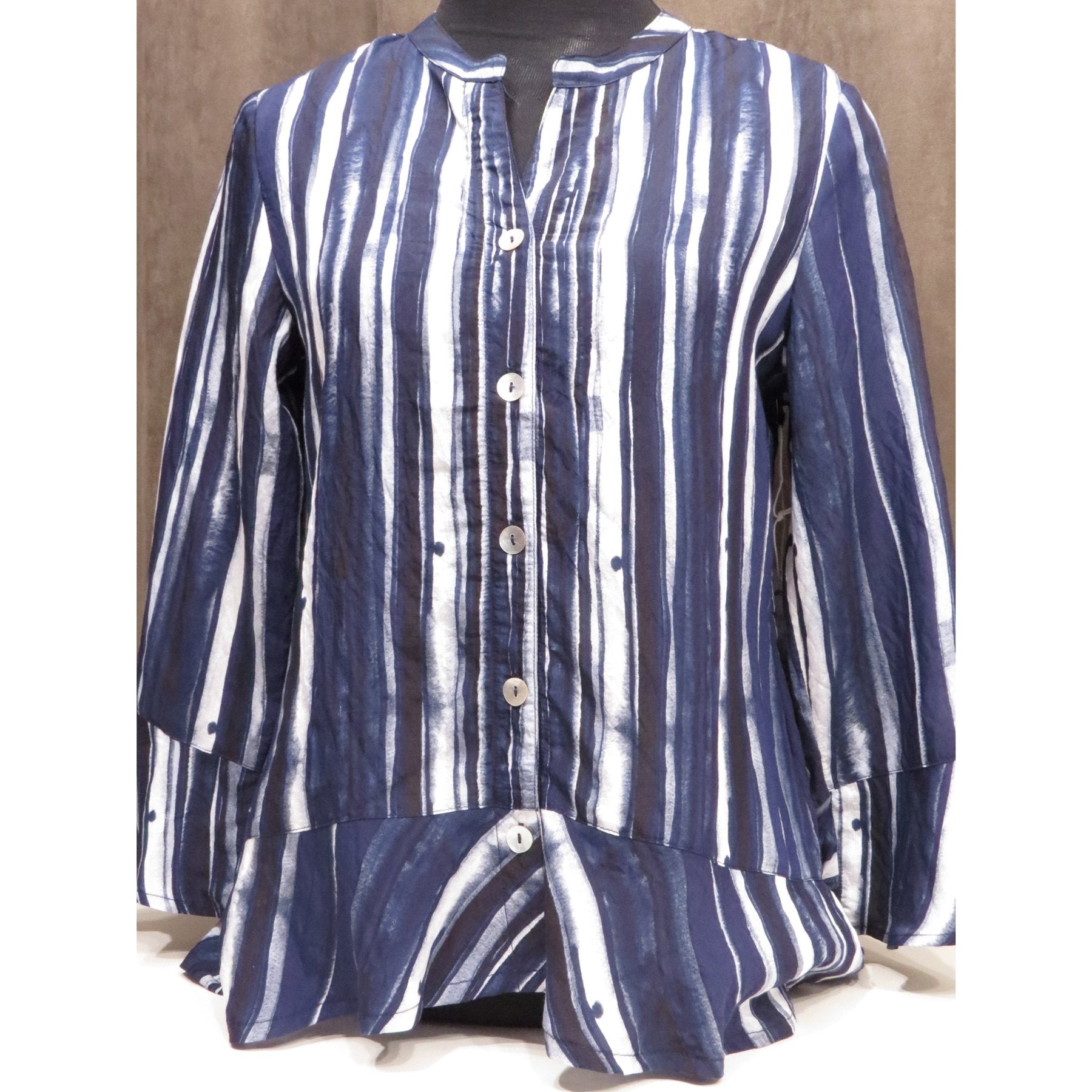 Women's Habitat | Mandarin Shirt in Shibori Stripe | Blue