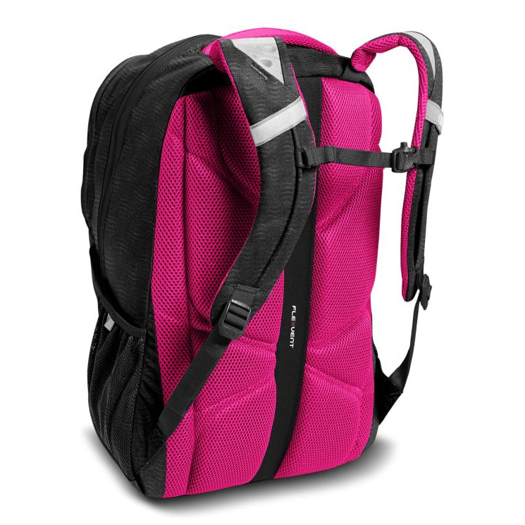 pink and purple north face backpack